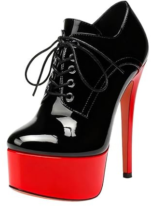 Veelau Meieer Chaussures à talons hauts pour femmes - Escarpins à plateforme Stiletto - Escarpins à bout carré verni - Escarpins à lacets, 46 EU