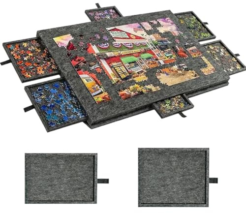 Wapasezyar Tavolo puzzle inclinabile, tavolo puzzle portatile con 6 cassetti, piattaforma di puzzle in feltro leggero, tavolo puzzle portatile per giochi fino a 1000 pezzi (sesamo nero)