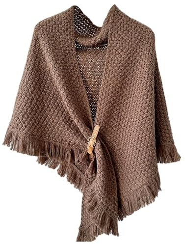 Chal para mujer Pashmina de ganchillo con hebilla Borlas de caramelo Suéter Mantón Bufanda triangular cálida para otoño invierno, para mujer