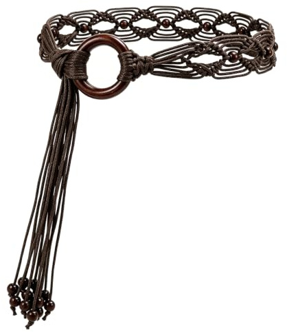 Ytwehela Ceinture tressée bohème pour femme, marron, 125 cm | Corde cirée tissée à la main, style maison de campagne, pour jeans, pantalons, robes