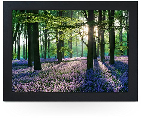 Portable Lap Desk Tray (Violet Field In Woods) Handmade Wooden Frame, Beanbag Cushioned Bottom | Computers, Laptops, Meals, Food | L0069 Black