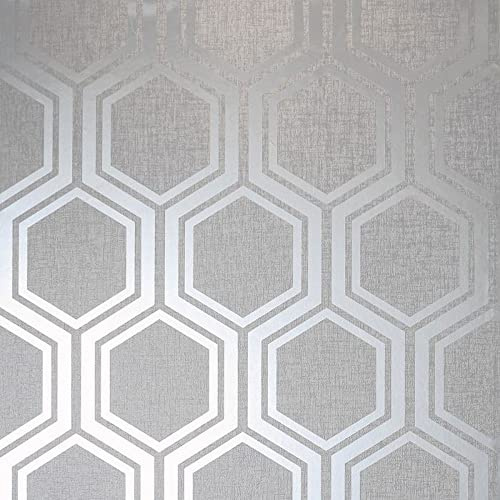 Arthouse 910206 Silver Metallic Textures Luxe Hexagon Wallpaper 910206-Geo