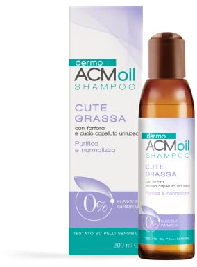 DermoACM Anti-Schuppen Öl für fettiges Haar. Wirksam gegen Juckreiz und fettige Schuppen der Kopfhaut. Normalisiert Sebum. Ohne Schaumstoffe. Häufige Anwendung. 200 ml