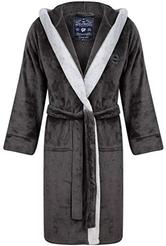 Tokyo Laundry Men's Soft Fleece Hooded Two Tone Dressing Gown - Dark Grey - M