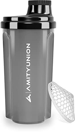 AMITYUNION Shaker per proteine ​​700 ml Heaven a prova di perdite, senza BPA con setaccio cliccabile e scala per frullati cremosi di siero di latte, shaker per proteine, originale in Fumo nero