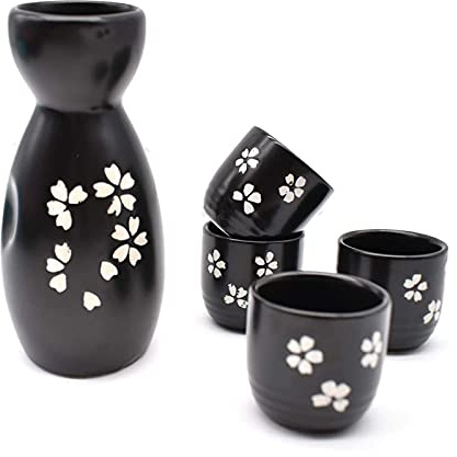 Spldsun 5 Pezzi Tradizionale Set di Sake, Set di Sake Tradizionale Ceramica, per Ristoranti, Case, Taverne, ECC (Nero)