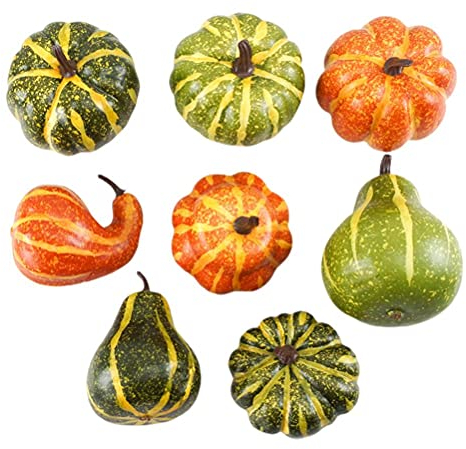 Urisgo Simulation Kürbisse, Halloween Deko Künstliche Schaum Kürbis Gemüse DIY Herbst Zierkürbis Foto Requisiten Thanksgiving Dekorationen, 8 Stück