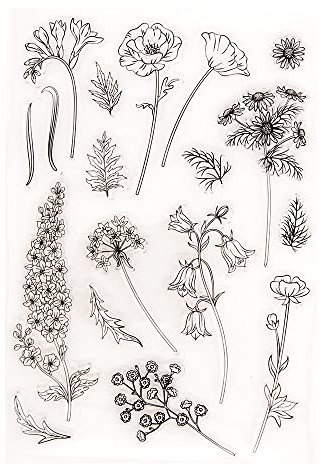 arriettycraft Dekorativer transparenter Stempel mit verschiedenen Blumen, Blättern, Mohnblumen, Glockenblumen, Gänseblümchen, zum Basteln von Karten und Sammelalben, A1885