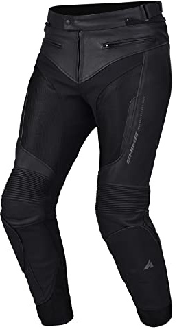 SHIMA PISTON Pantalones moto hombre - Pantalones de verano de cuero y malla con paneles elásticos, protecciones CE en caderas y rodillas (50, Negro)