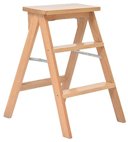 DASHADAO Taburete de Escalada para Interiores, Escalera portátil Plegable Taburete de escalón Taburetes pequeños para pies Silla Alta Escalera de Madera Estante de Escalera Madera cruda Esc