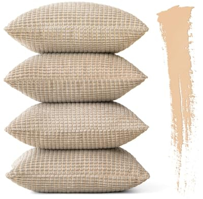 MIULEE 4er Set Kissenbezug Kissen Dekorative Kissenbezüge Kordsamt Sofakissen Dekokissen Kopfkissenbezug Couchkissen Deko Bezug für Sofa Couch Wohnzimmer Schlafzimmer Büro 45x45 cm Sandfarbe