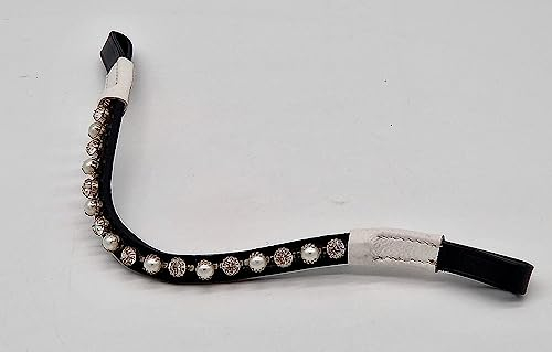 Tysons Breeches Stirnband Pearl Minishetty Mini Shetty Welsh Leder Glitzer Perlen gewellt geschwungen Stirnriemen Falabella Minipony (Minishetty 33 cm)