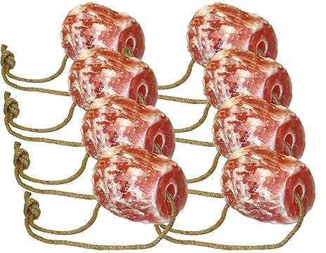 Brama West Salzleckstein aus Bergkristallsalz ca. 2-3 kg - 8 Stück mit Aufhängeseil - Leckstein für Pferde, Schafe, Ziege - Naturprodukt