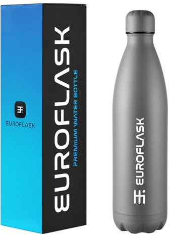 EuroFlask Stainless Steel Water Bottle, Leak Proof Metal Water Bottles with Double Wall Vacuum Insulation-12 Hrs Hot & 24 Hrs Cold Drinks Bottle for Gym, Sports and Work (Grey, 1000 mL)