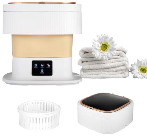 Vusddy Mini Waschmaschine Faltbar - 40W Mobiles Waschmaschine mit Trockner und Blu-ray - Klein und Tragbar, 3 Reinigungsmodi, 10L Kapazität - Ideal für Camping, Reisen, Wohnmobil, Schlafsäle