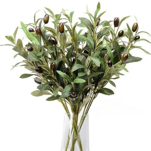 Xshelley 6pcs 45cm Artificial Plants Greenery Olive Branches Stems Fake Plants Green Leaves Fruits Silk Plants Branch Leaves for Home Office ndoor Outside DIY-Wreath Decor