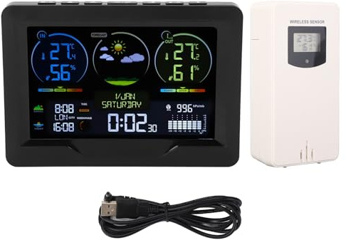 Innen- und Außenthermometer-Wetterstation mit Uhr, Wettervorhersage für Zuhause, Wohnmobil