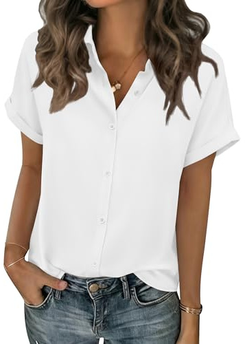 Zeagoo Womens Tops Short Sleeve Button Down Shirts Casual 2026 Trendy Business Work Summer Blouses White