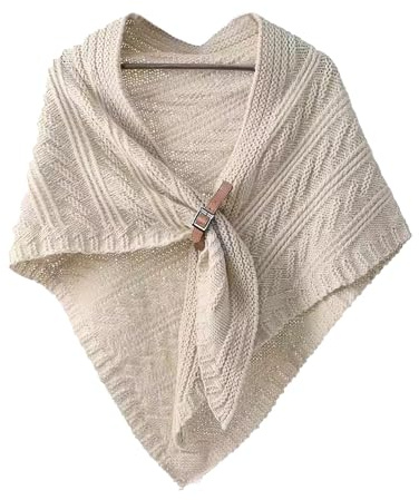 CCAIPU Poncho för kvinnor, triangel stickad poncho sjal cape vinter varm wrap med läderspänne, BEIgE, one size