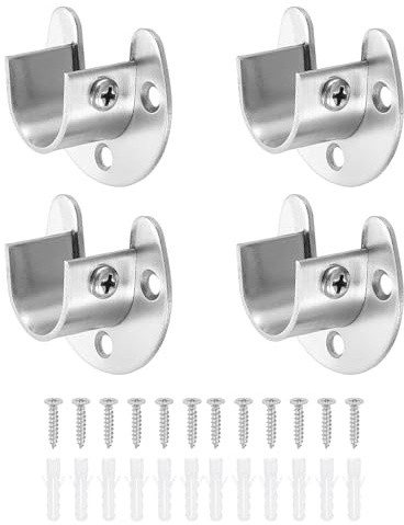 QUARKZMAN 4Pcs Soportes De Extremo De Barra De Armario, 0.75 Soporte De Barra De Brida De Acero Inoxidable Con Tornillos Para Armario De Baño O Cortina, Plateado