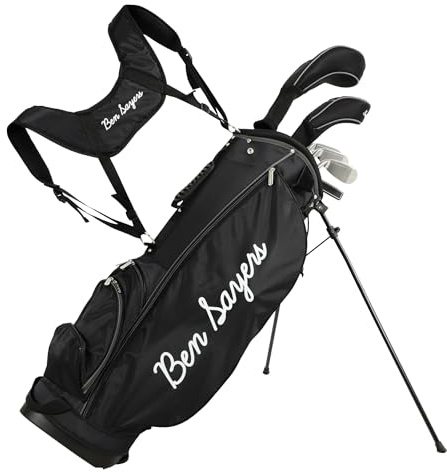 Ben Sayers M8 Golf 6 Club Stand Bag Package Set | Mens Right Handed | Lightweight 2.4kg | Black/Grey | Graphite and Steel Shafts | Driver, Irons, Mallet Putter | With Flipstand & Shoulder Strap