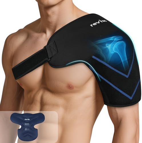 REVIX Grand sac de glace pour épaule, épaulière de glace pour brassard et bras de rotateur, gel réutilisable pour soulager l'inconfort et la relaxation musculaire, facile à porter et à enlever