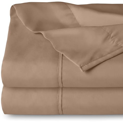 Yorkshire Bedding Flat Sheet Super King 100% Egyptian Cotton 200 Thread Count Hotel Quality Beige Bed Sheets 2 Pack