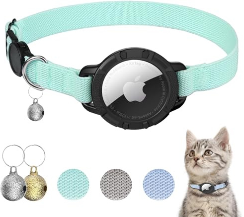 NozlaID Collare Airtag Gatto, Collare Estensibile con Protezione Airtag e Campanellino, Leggero e Confortevole per Gatti di Tutte le Taglie (Verde)