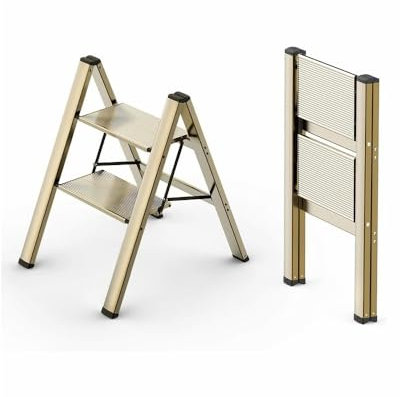 CREVICOSTA QUALITY MARK MARCAS DE CALIDAD - Escalera Selena - Escalera domestica de Aluminio sin Mango. 2 peldaños (Champange)