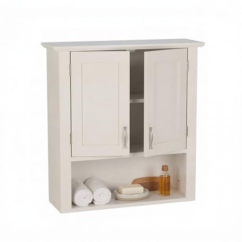 Relaxdays Armoire Murale, 3 étagères, 62 x 58 x 20 cm, Cuisine & Salle de Bain, 2 Portes, Style Campagne, Blanc