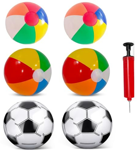 6 PCS Inflatable Ball, Beach Ball, Beach Balls Inflatable, Beach Ball Set with Hand Pump, 6PCS Inflatable Beach Balls for Outdoor Games, Two 30 Cm Rainbow Balls, For Pool Parties and Beach Activities
