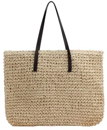 Large Straw Woven Summer Beach/Shopper Tote Handbag | natural material
