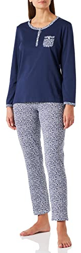 Damart - Pyjama Pur Coton peigné, Manches Longues, Marine Animalier, 38-40 (S)