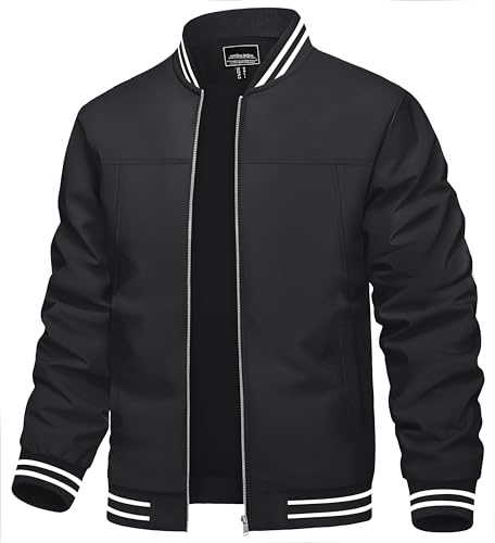 TACVASEN Men's Bomber Jackets Mens Black Jacket Lightweight Lightweight Windbreaker Spring Fall Men's Casual Jacket Outdoor Windbreaker