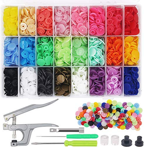 Pinze a Scatto + Set 360 Bottoni in Resina T5 Bottoni a Pressione in Resina Fai da Te 24 Colori 12mm (Set di Pulsanti) inze in Metallo di Cucito Scrapbooking e Fai Da Te a Mano Ornamento