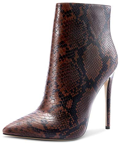 Castamere Botas Cremalleras Mujer Tacón de Aguja Botines Tacón Alto 12CM Marrón Serpiente Zapatos EU 37.5