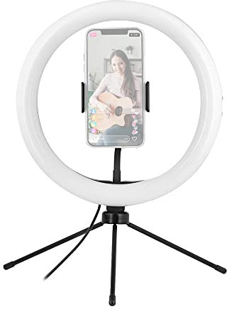 T'nB Influence Ring Light con trípode Compacto, Anillo Luminoso LED Ajustable, Ideal para Fotos, Videos y vivas Tiktok/Youtube/Twitch/Instagram, 3 Modos de luz y Brillo Ajustable, Color Negro