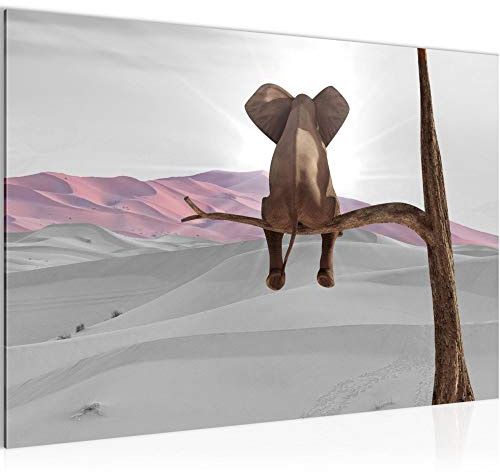 Runa Art Bild Elefant Auf Ast Modern Wandbilder Wohnzimmer Schlafzimmer 1 Teilig - Made In Germany - Wüste Grau Rosa Flur 002015b