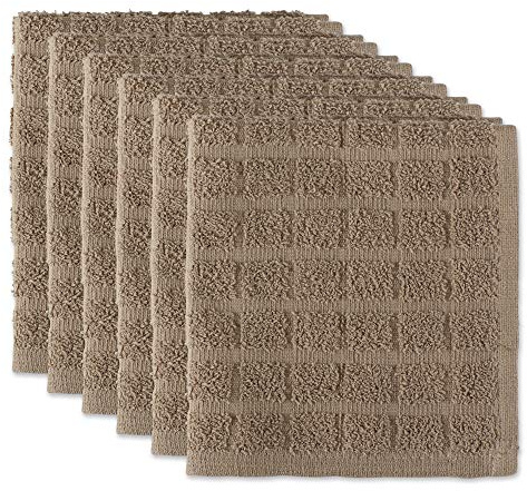 DII Basic Terry Collection Solid Windowpane Dishcloth Set, 12x12, Stone, 6 Piece