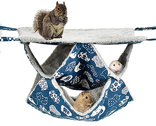GLORHA 35x35 cm Hamster-Hängematte, 3 Ebenen Kleine Tiere-Hängematte mit Verstellbarem Metallhaken für Frettchen, Hamster, Chinchillas und Eichhörnchen