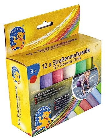 PUSTEFIX MALEFIX Straßenmalkreide 12er Packung I Malkreide für Kinder und Erwachsene I Vielfalt an Farben I Leuchtend und Kräftig I Wasserlösliche und hochwertige Kreide I für Straße u. Hof