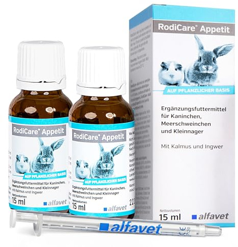 Alfavet RodiCare appetito | Confezione doppia | 2 x 15 ml | Mangime complementare per conigli, porcellini d'India e piccoli insetti | Può aiutare a ridurre l'appetito