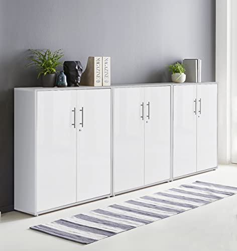 Schrankwand TABOR 9 Büroregal Aktenschrank Büroschrank abschließbar in diversen Farbvarianten (lichtgrau/weiß matt, 6-türig)