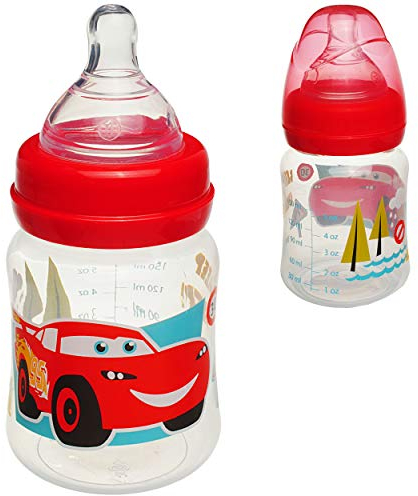 alles-meine.de GmbH kleine Babyflasche - Trinkflasche - Cars - Auto - Lightning McQueen - 200 ml / 150 ml - BPA frei - ab Geburt - mitwachsend - 3 Positionen - für jedes Alter ..