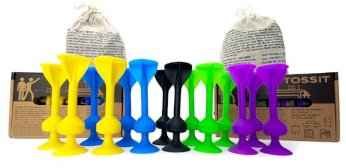 TOSSIT Jeu Fléchette Ventouse, Pétanque Intérieur Extérieur pour Sol et Mur, Silicone Puissant et Durable, Twin Pack, Violet Vert Bleu Jaune