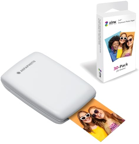 AgfaPhoto Mini P.2 - Zink Portable Printer Pack Instant Photos + Refill für 30 zusätzliche Fotos - Einfacher, schneller tintenloser Druck - Foto 75 x 50 mm - Smartphones und Tablets