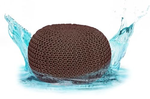 ELYFLAIR® Pouf di alta qualità, impermeabile, Ø 55 cm o 45 cm, pouf per interni ed esterni, effetto maglia grossa, per giardino, terrazza, piscina, 100% plastica riciclata (Mocca, Ø 45 cm)