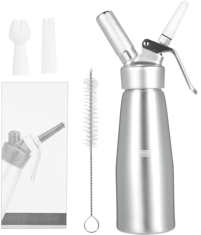 Mulcort Sifone per panna in alluminio altamente resistente da 500 ml, dispenser professionale per panna montata con 3 diverse punte in plastica e spazzola per la pulizia
