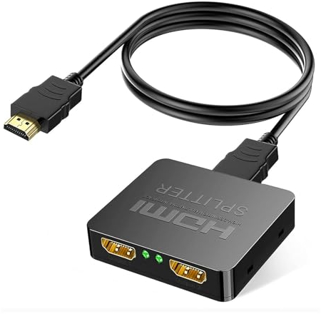 BHW 4K HDMI 1 in 2 Out Splitter, Gleichzeitig Mirror HDMI Verteiler, mit Micro USB Stromkabel für Zwei Monitore Unterstützt MacBook, Xbox, PS4, PS3, Blu-Ray Player, DVD, HDTV