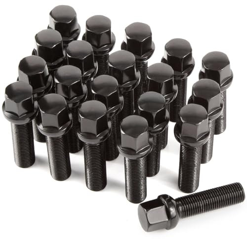 GAsupply 20pcs Radius Seat Alloy Wheel Bolts Extended Lug Bolts for Wheel Spacer | M14x1.5, 40mm Thread, 17mm Hex | Aftermarket Replacement Bolt Kit for Most Audi Volkswagen (Black)